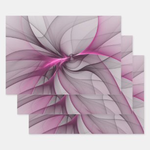 Elegant Chaos Modern Abstract Pink Fractal Art Wrapping Paper Sheets