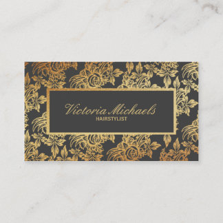 Elegant Charcoal and Gold Floral Business Cards