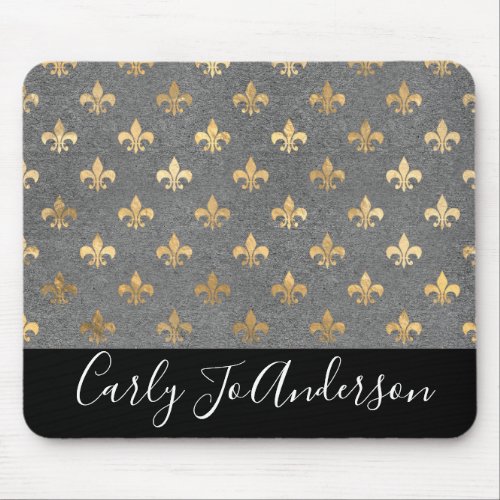 Elegant Charcoal and Gold Le Fleur Personalized Mouse Pad