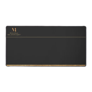 Elegant Charcoal Black & Gold Add Name & Monogram  Desk Mat