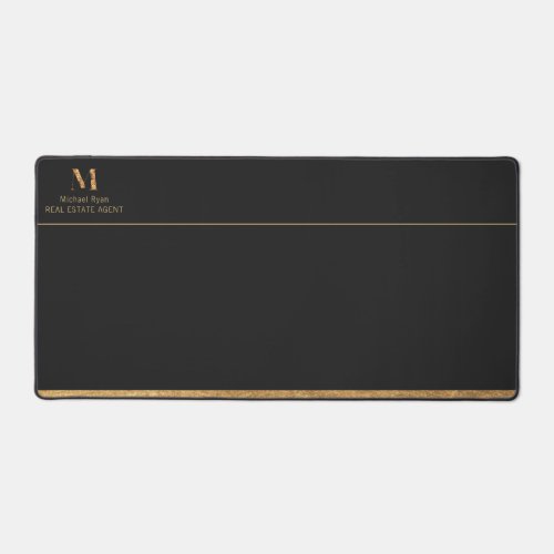 Elegant Charcoal Black  Gold Add Name  Monogram  Desk Mat