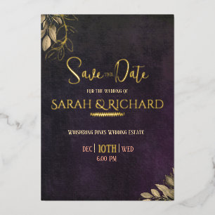 Elegant Charcoal Black Gold Velvet Save the Date Foil Invitation