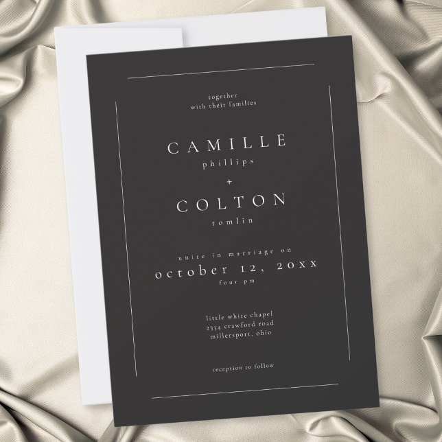 Elegant Charcoal Black Minimalist Modern Wedding Invitation (Elegant Charcoal Black Minimalist Modern Wedding Invitation)