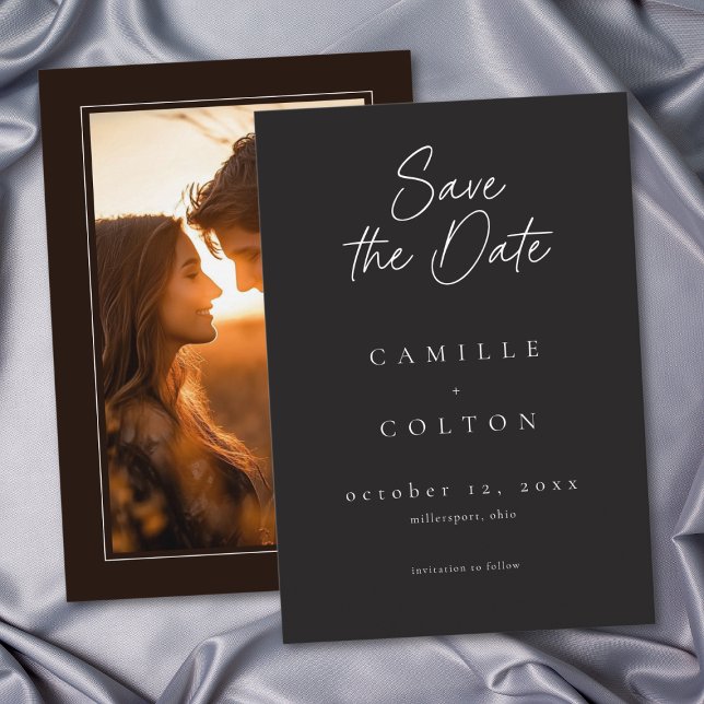 Elegant Charcoal Black Minimalist Wedding Photo Save The Date (Elegant Charcoal Black Minimalist Wedding Photo Save The Date)