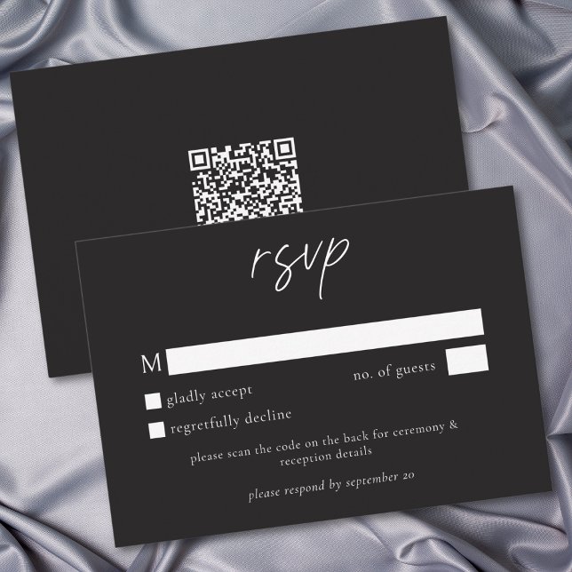 Elegant Charcoal Black Minimalist Wedding QR RSVP Card (Elegant Charcoal Black Minimalist Wedding QR RSVP Card)