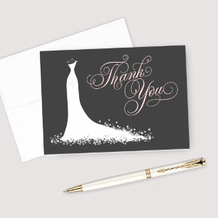 Elegant Charcoal Black Wedding Gown Bridal Shower Thank You Card