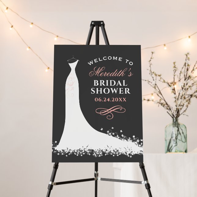 Elegant Charcoal Blush Gown Bridal Shower Welcome Foam Board (In Situ (Stand))