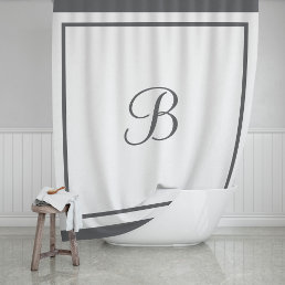 Elegant Charcoal Border Script Monogram Letter Shower Curtain