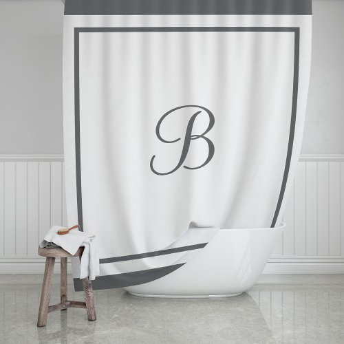 Elegant Charcoal Border Script Monogram Letter Shower Curtain