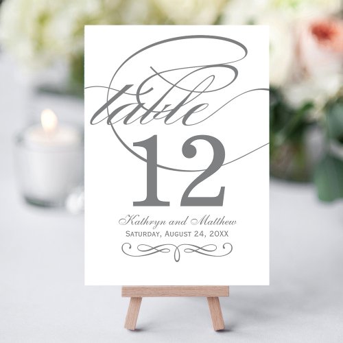 Elegant Charcoal Calligraphy Wedding Table Number