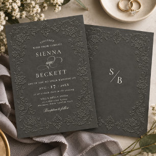 Elegant Charcoal Embossed Style Floral Ornate Invitation