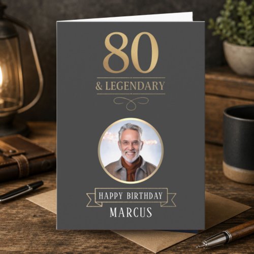 Elegant Charcoal & Gold 80th & Legendary Birthday Card