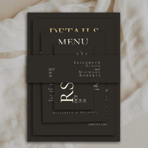 Elegant Charcoal Gold Foil Minimalist Wedding Invitation Belly Band