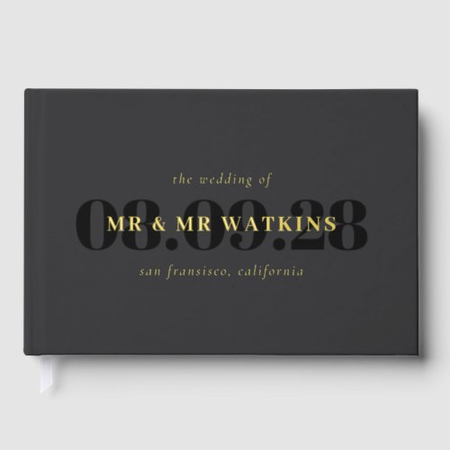 Elegant Charcoal Gold Typography Wedding Foil Guest Book