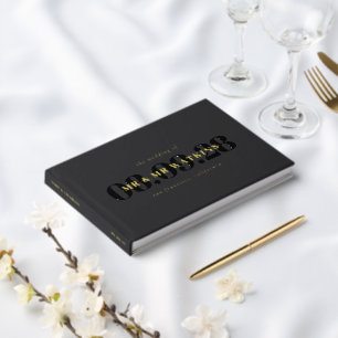 Elegant Charcoal Gold Typography Wedding Foil Guest Book