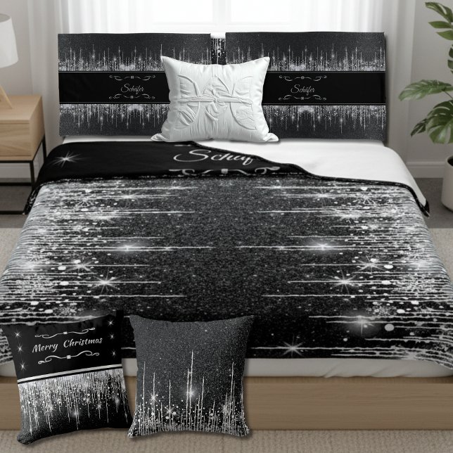 Elegant Charcoal Gray and Black Silver Sparkle Duvet Cover (Enjoy the entire black and silver sparkly bedding set that you personalize to read a name or phrase.)