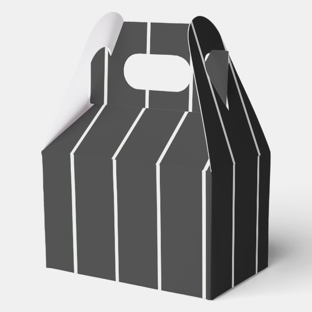 Elegant Charcoal Gray and White Pinstripe Pattern Favor Boxes (Back)