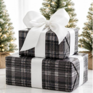 Elegant Charcoal Gray & Blue Tartan Plaid Wrapping Paper