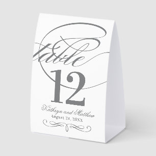 Elegant Charcoal Gray Calligraphy Script Wedding Paper Table Tent