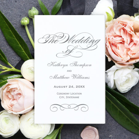 Elegant Charcoal Gray Calligraphy Wedding Programs