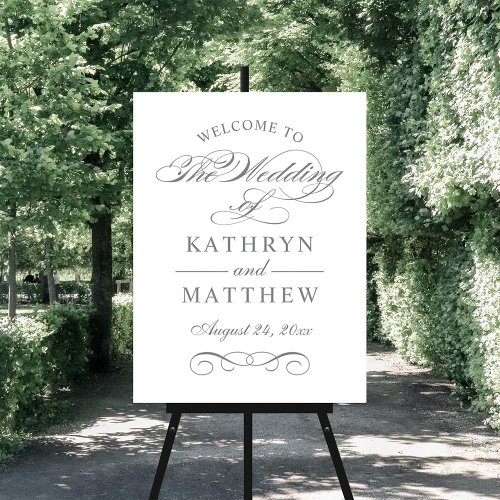 Elegant Charcoal Gray Calligraphy Wedding Welcome Foam Board