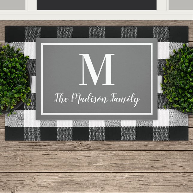Elegant Charcoal Gray Custom Monogram Initial Doormat (Creator Uploaded)
