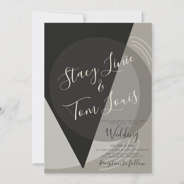 Elegant Charcoal Gray Geometrical Wedding Invitation (Front)