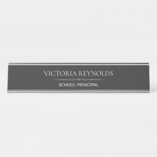 Elegant Charcoal Gray School Principal Desk Name Plate