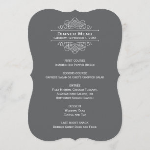 Elegant Charcoal Gray Wedding Monogram Dinner Menu