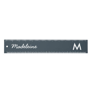 Elegant Charcoal Gray White Monogram Script Name Ruler