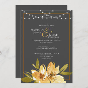 Elegant Charcoal Gray, Yellow and Copper Wedding Invitation