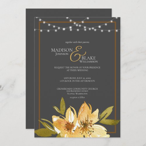 Elegant Charcoal Gray Yellow and Copper Wedding Invitation