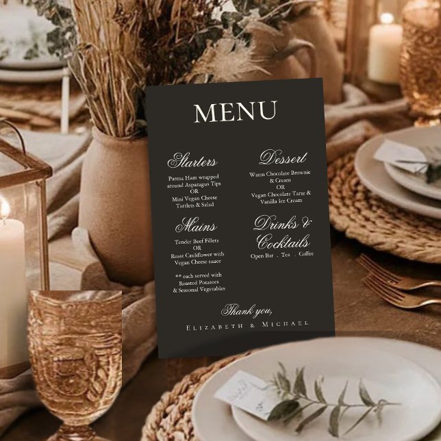 Elegant Charcoal  Minimalist Wedding Board Menu (Creator Uploaded)