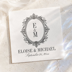 Elegant Charcoal Monogram Crest Napkins