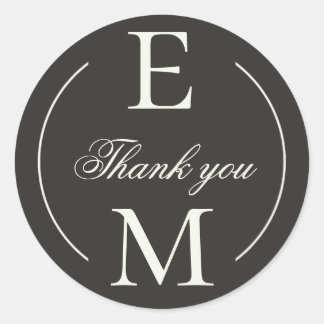 Elegant Charcoal Monogram Wedding Thank You Classic Round Sticker