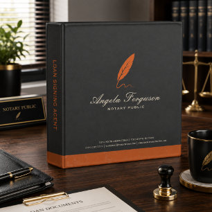 Elegant Charcoal Orange Notary Public 3 Ring Binder