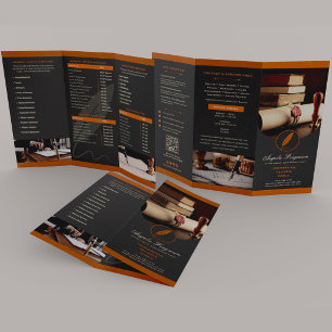 Elegant Charcoal Orange Notary Public Tri-Fold Brochure
