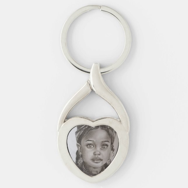 Elegant Charcoal & Pencil Girl Portrait Illustrati Keychain (Front)