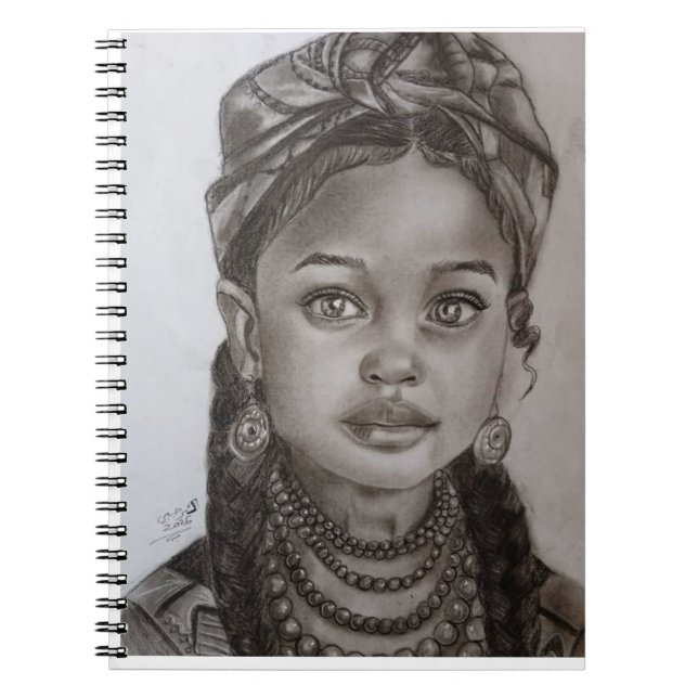 Elegant Charcoal & Pencil Girl Portrait Illustrati Notebook (Front)