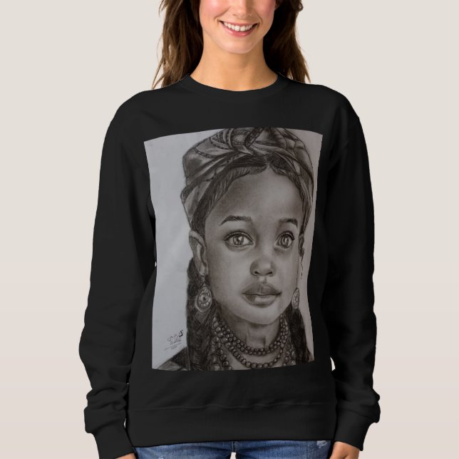 Elegant Charcoal & Pencil Girl Portrait Illustrati Sweatshirt (Front)