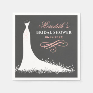 Elegant Charcoal Pink Wedding Gown Bridal Shower Paper Napkins