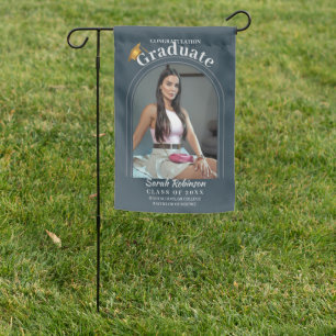 Elegant Charcoal Script Arch Photo Class Year Grad Garden Flag