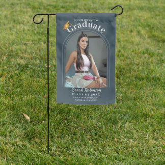 Elegant Charcoal Script Arch Photo Class Year Grad Garden Flag