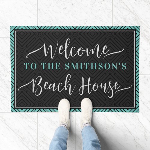   Elegant Charcoal  Teal Chic Welcome Beach House Doormat