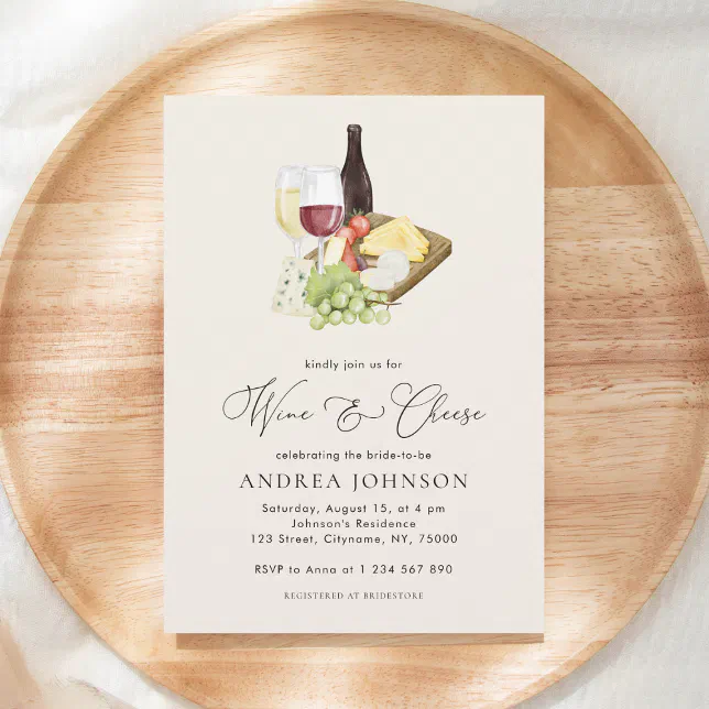 Elegant Charcuterie Wine and Cheese Bridal Shower Invitation Zazzle