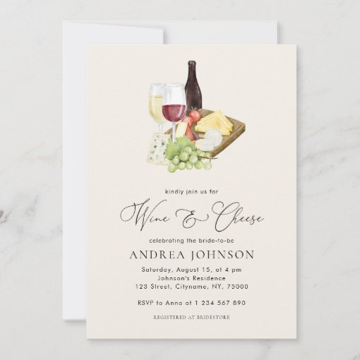 Elegant Charcuterie Wine and Cheese Bridal Shower Invitation Zazzle