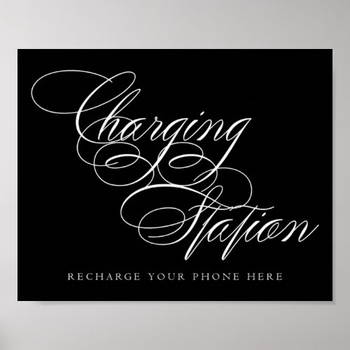 Elegant Charging Station White Script  Table Sign