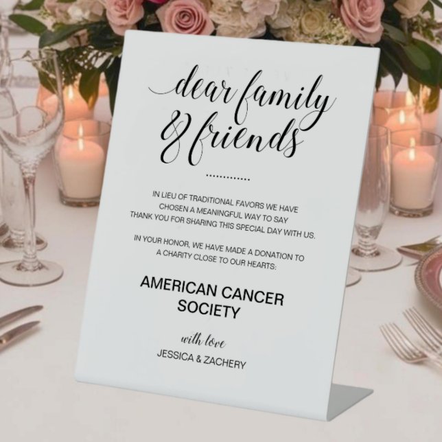 Elegant Charity Donation In Lieu Of Favors Wedding Pedestal Sign (Creator Uploaded)