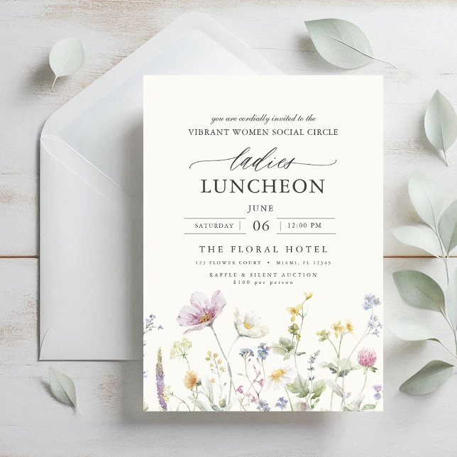 Elegant Charity Lunch Floral Wildflowers Invitation (Creator Uploaded)