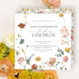 Elegant Charity Lunch Garden Flowers Watercolor Invitation